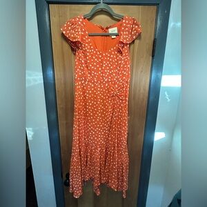 Anthropologie Orange and White Midi Dress